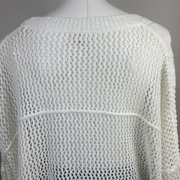 Pol Anthropologie Ivory Open Knit Oversized Pullover Boho Sweater Lace Pocket - Picture 8 of 11